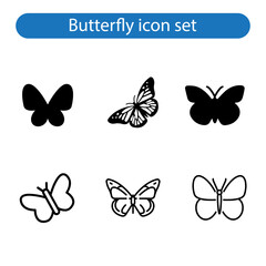 Butterfly vector art icon set illustration on white background.