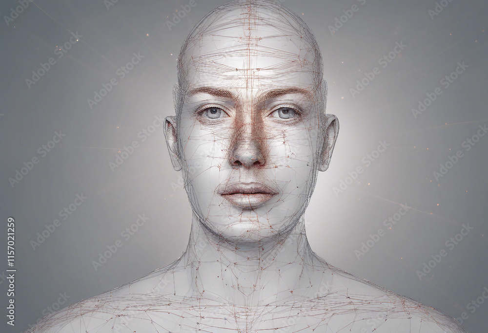 Aufkleber facial recognition system concept face recognition 3d scanning face id vector wireframe concept