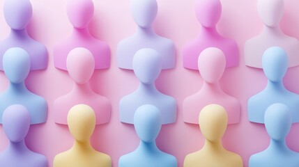 Colorful mannequins in pastel hues on display.