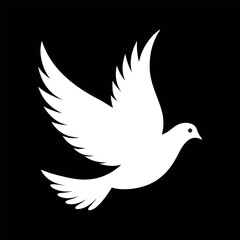 dove icon. bird sign. Animal icon. Symbolic White Dove in Flight Against a Black Background. Flat design simple style vector illustration.