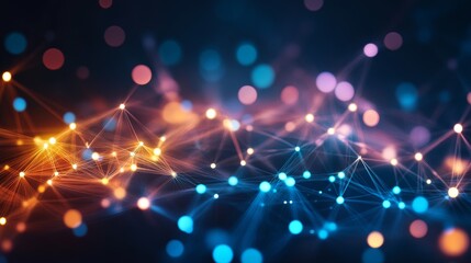 Obraz premium Abstract background with glowing network connections and bokeh lights.