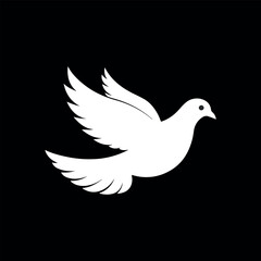 dove icon. bird sign. Animal icon. Symbolic White Dove in Flight Against a Black Background. Flat design simple style vector illustration.