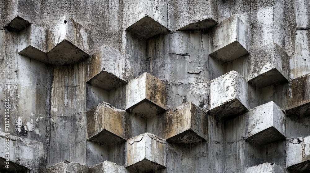 Poster textured concrete wall with unique geometric patterns and weathering for architectural backgrounds a