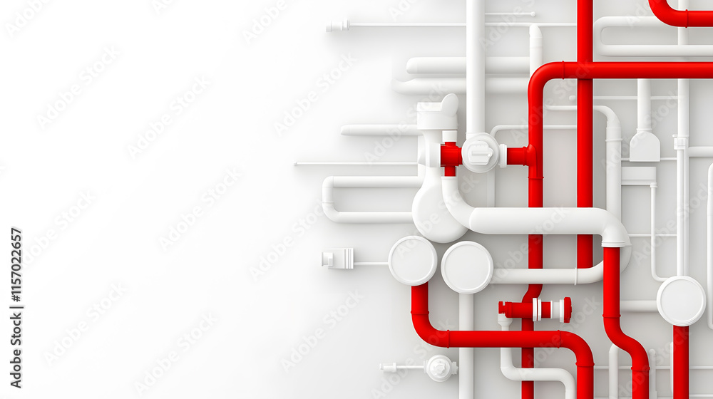 Poster abstract design featuring red and white pipes in a modern layout