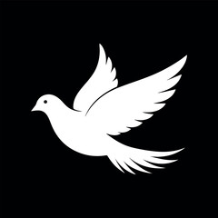 Obraz premium dove icon. bird sign. Animal icon. Symbolic White Dove in Flight Against a Black Background. Flat design simple style vector illustration.