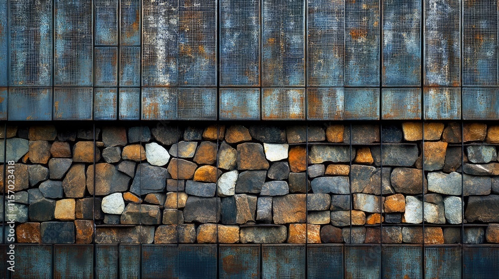 Poster textured vintage brick wall featuring an array of stones creating an abstract architectural backgrou