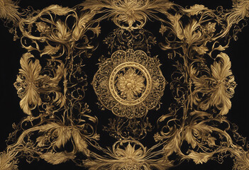 Golden filigree border on black background for cards and invitation