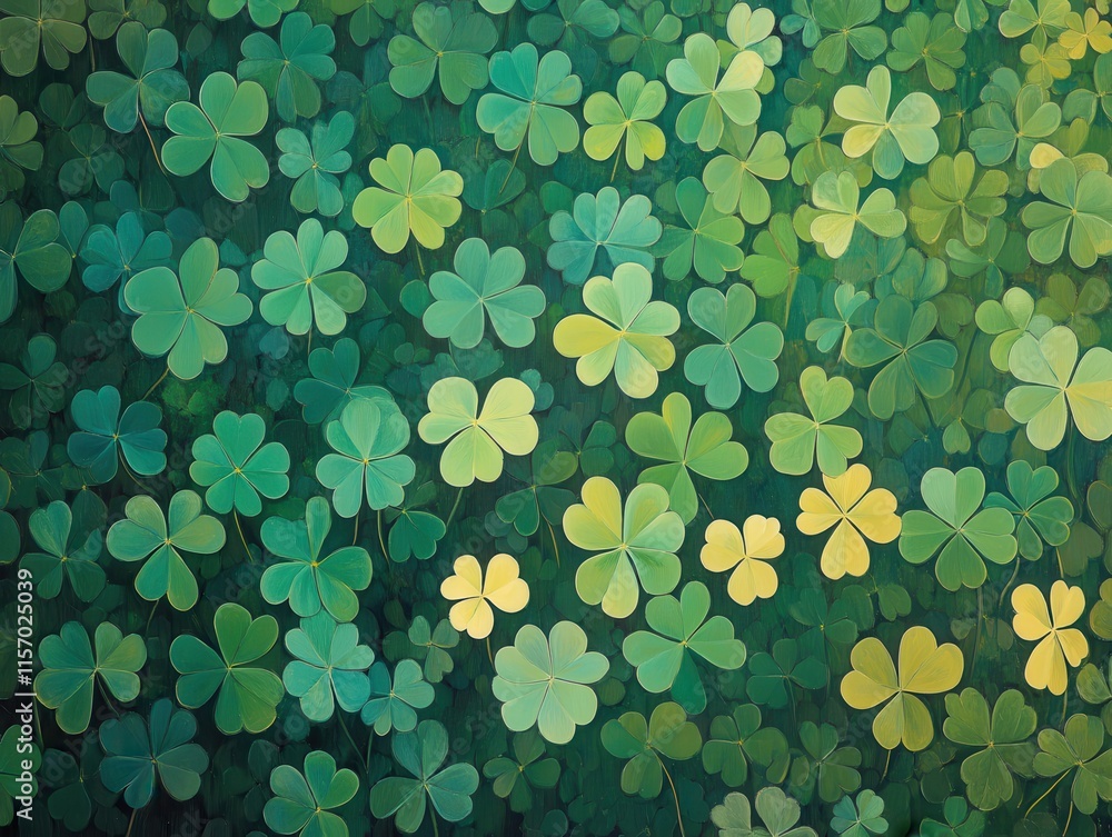 Poster lush green background with vibrant clovers displaying various shades and tones for celebrating natur