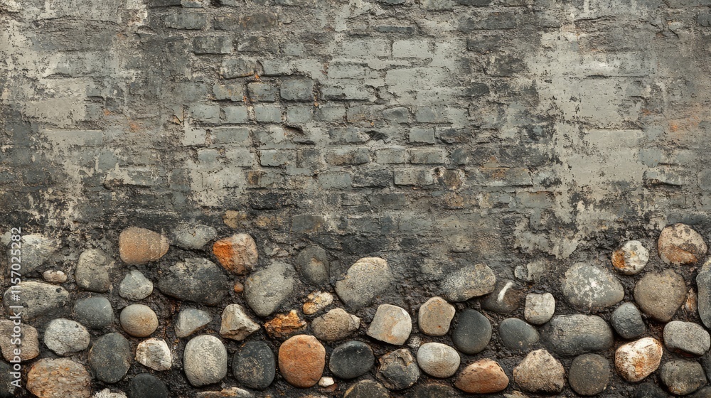 Aufkleber vintage brick wall with mixed stones creating an abstract architectural background showcasing textur