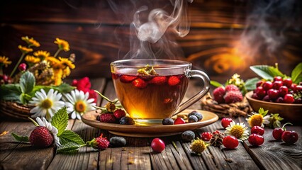 Relaxing Herbal Tea Blend:  Aromatic Wellness Drink in Glass Cup