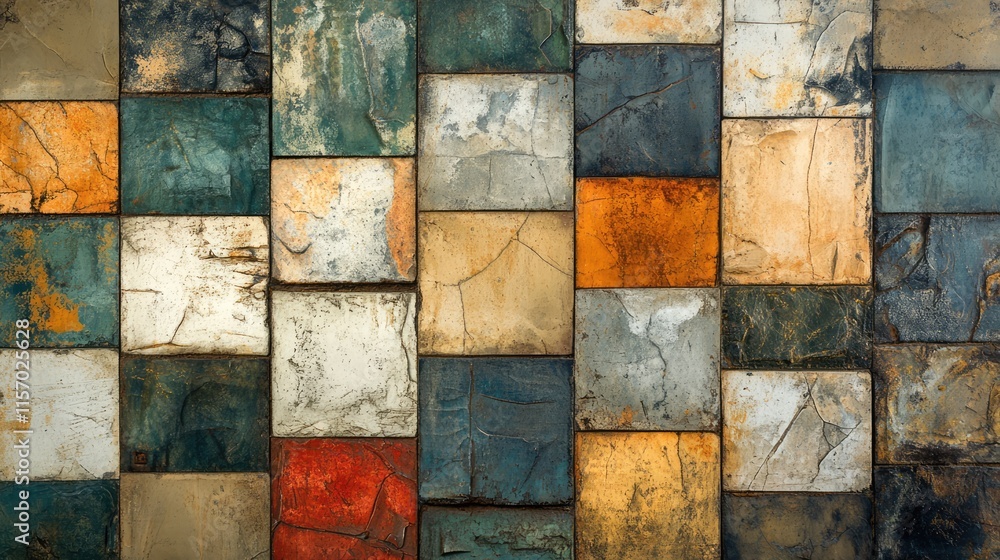Poster vintage mosaic wall texture featuring a variety of colored stone elements creating a rustic and arti