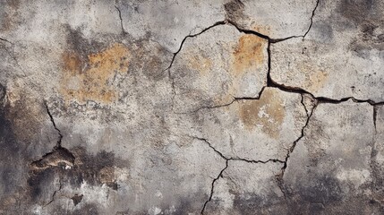 Obraz premium Vintage cracked masonry texture featuring weathered stone and cement with peeling paint and rust patterns ideal for backgrounds and design projects