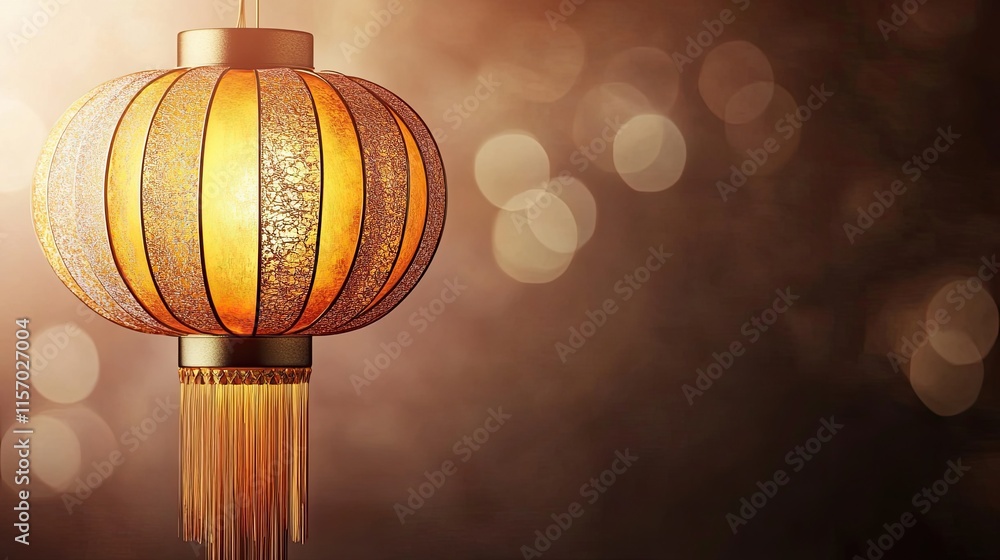 Poster elegant lantern with warm glow against soft bokeh background