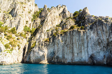 Rocky cliff on the island of Capri, Italy.