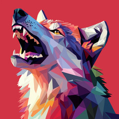 Colorful Low Poly Angry Roaring Wolf Vector illustration