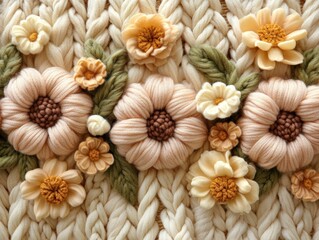 Fototapeta premium Cozy Handmade Floral Knitted Pattern with Vibrant Yarn Loops for Cottagecore Aesthetic and Crafting Enthusiasts