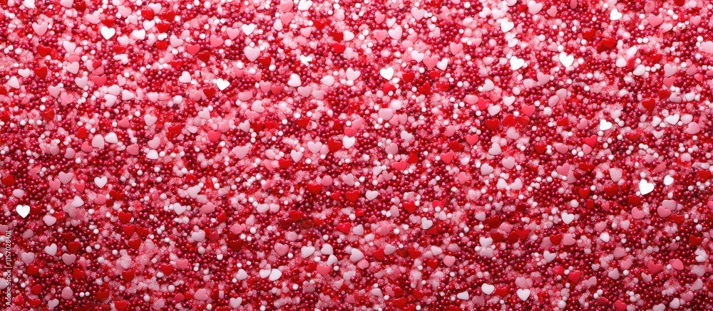 Poster valentine's day backdrop with continuous pattern of red and pink edible sugar sprinkles for festive 