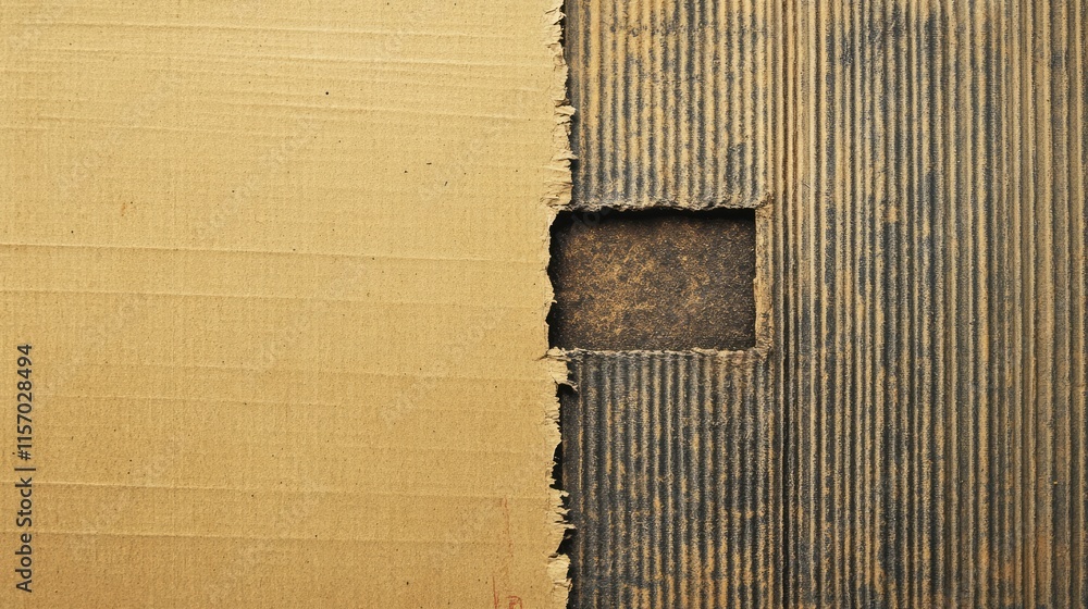 Poster vintage textured cardboard background with a cutout section showcasing different patterns and colors
