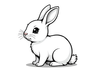 Obraz premium Small Rabbit Isolated On White Background, Depicted In Black And White Graphic Design With Simple Cute Appearance. 00002