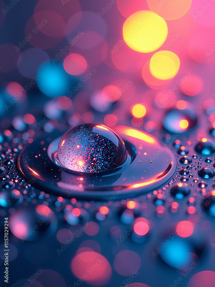 Poster Small Droplets Of Water Reflect Vibrant Colors Of A Beautiful Background In An Intricate And Delicate Visual Display. 00003