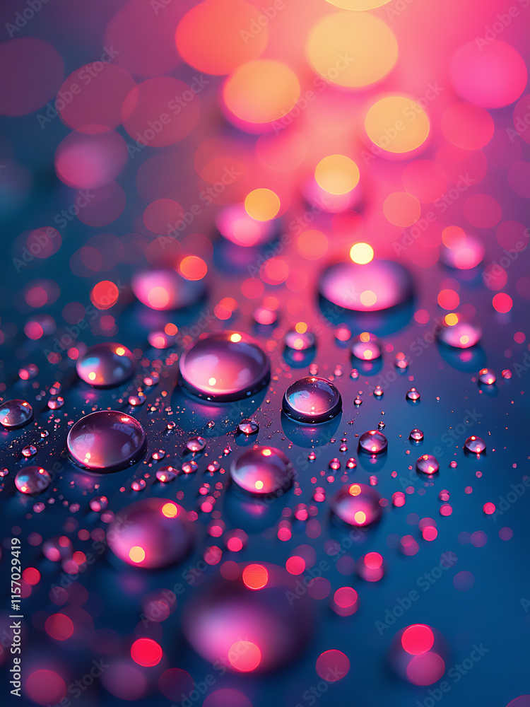 Poster Small Droplets Of Water Reflect Vibrant Colors Of A Beautiful Background In An Intricate And Delicate Visual Display. 00002
