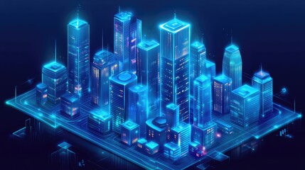 Futuristic Cityscape with Neon Lights and Modern Architecture