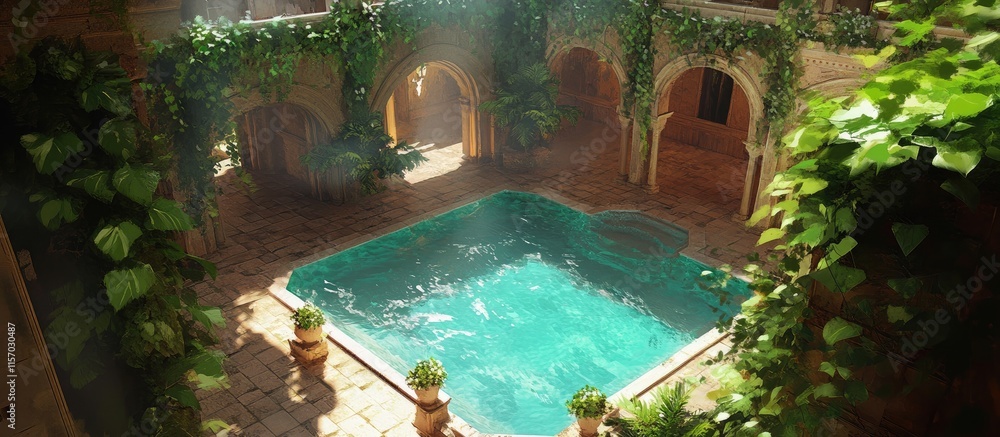 Aufkleber serene indoor swimming pool surrounded by lush greenery and elegant architecture creating a tranquil