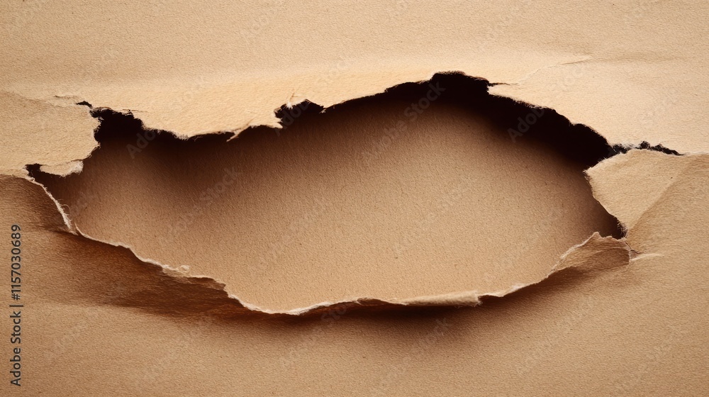Aufkleber torn vintage brown paper texture with a hole creating a unique backdrop for creative designs and art