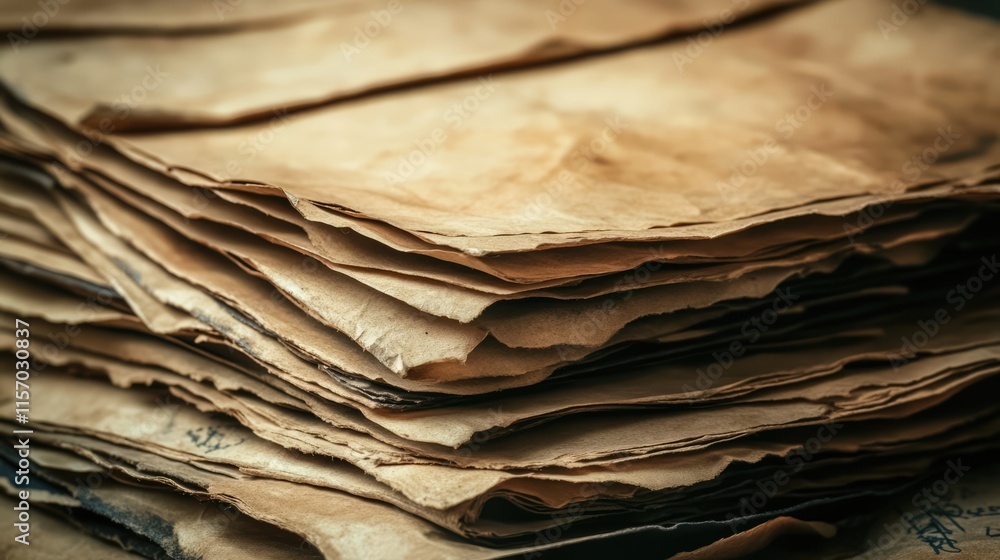 Poster textured vintage paper stack creating a warm, nostalgic background ideal for design and artistic pro