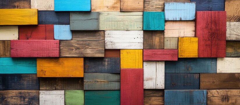 Colorful wooden panels in a mosaic pattern ideal for rustic interior decor and various design projects for a cozy atmosphere