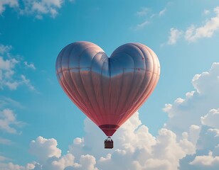 Fototapeta premium Heart Shaped Hot Air Balloon Soaring Through Clouds