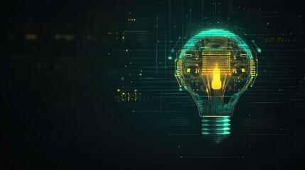 Futuristic Lightbulb Concept with Digital Circuit Design Background