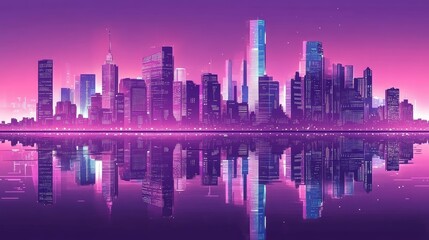 Fototapeta premium Vibrant City Skyline at Dusk with Reflections in Water