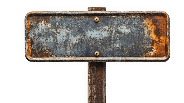 Rustic wooden blank signboard with arrows on a grassy base isolated on white background