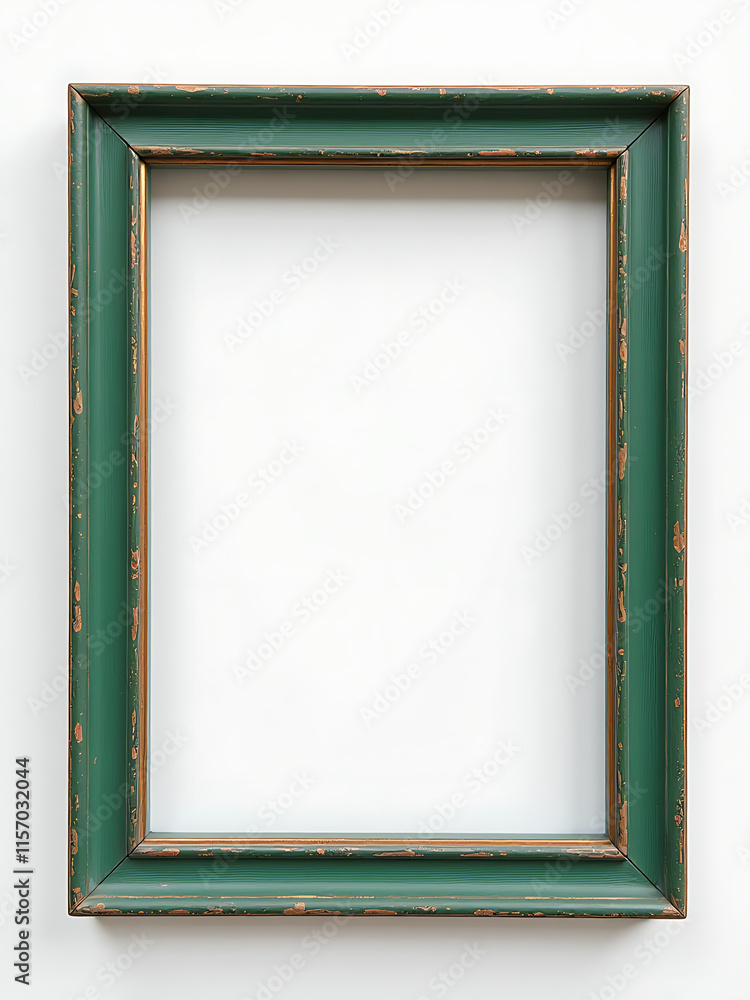 Poster Simple Wooden Picture Frame With A Rustic Green Finish And A Winding Path In The Background, Set Against A Clean White Backdrop. 00002