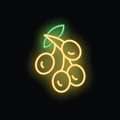 Neon sign showing glowing cherries on a black background