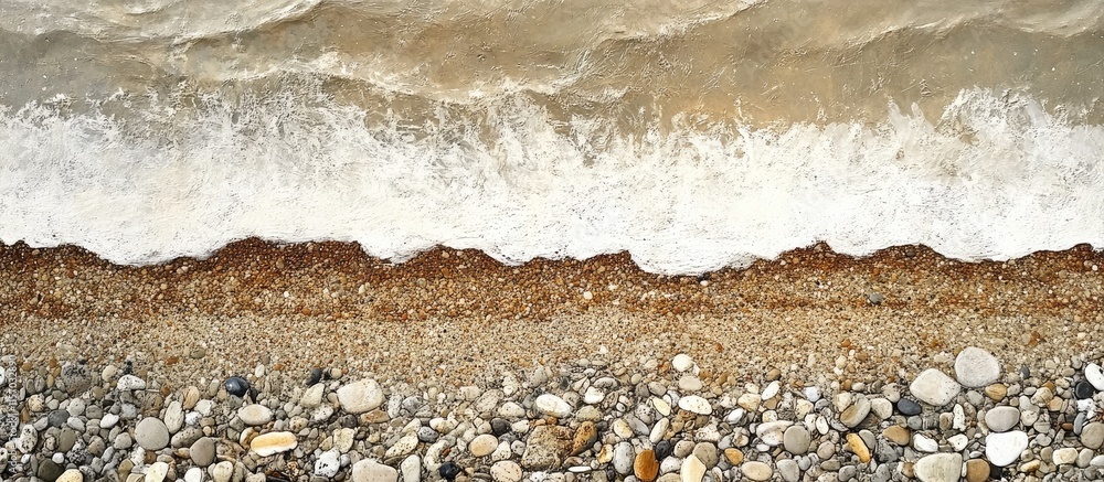 Aufkleber beach shoreline with gentle waves and colorful pebbles creating a tranquil coastal scene suitable fo