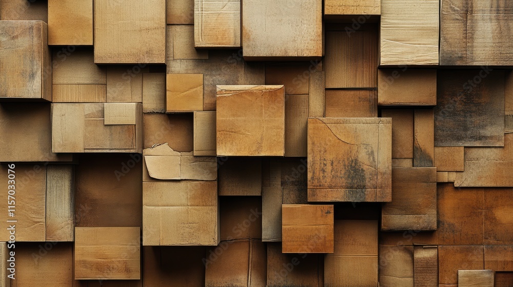 Poster abstract collage of vintage cardboard boxes in various shapes and sizes creating an artistic texture