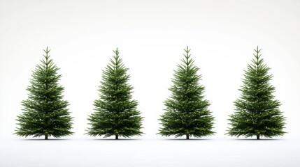Obraz premium Four evergreen trees against a light background.