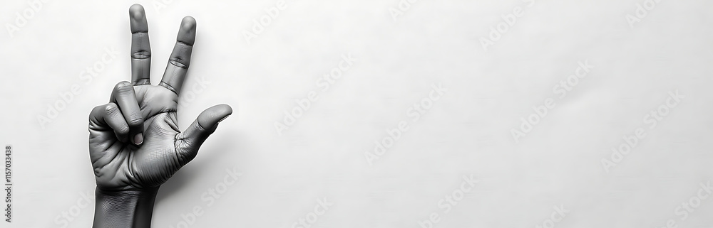 Aufkleber Simple Black And White Hand Sign On Textured Paper Background With Copy Space For Text Overlay Or Design Elements. 00003