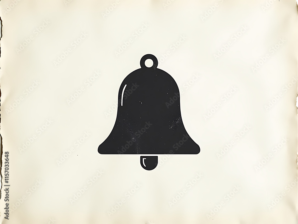 Aufkleber simple black and white bell symbol on textured paper background with copy space for creative composi