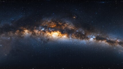 Obraz premium Stunning panoramic view of the Milky Way galaxy illuminated against a dark night sky filled with countless stars.