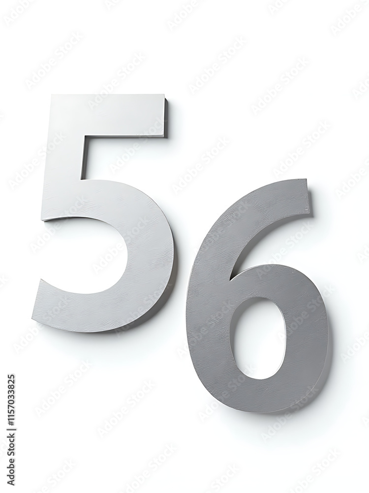 Poster silver paper number signs five and six isolated on a white background with clipping path included fo