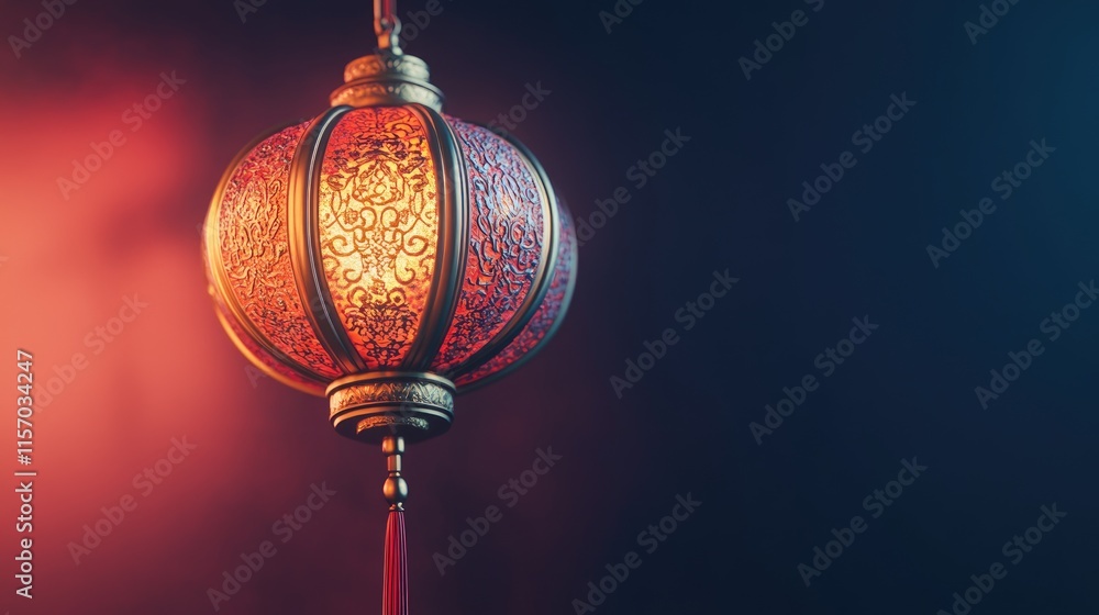 Poster elegant chinese lantern with intricate patterns and soft glow