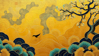 Oriental pattern. Oil painting. Pattern for printing on wall decorations, covers, leaflets, business cards