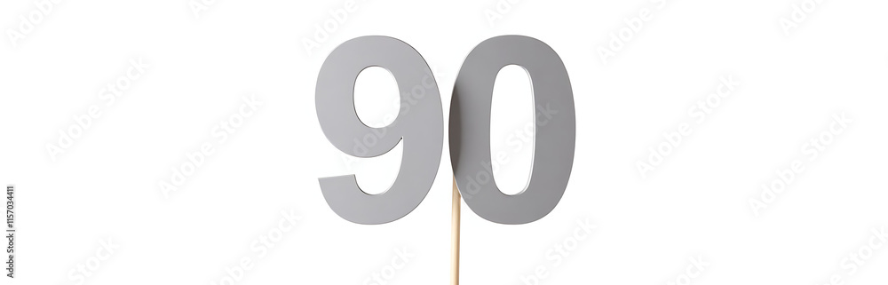 Poster Silver Numbers Nine And Zero On A Stick Isolated On A White Background With A Clipping Path Included For Editing. 00002