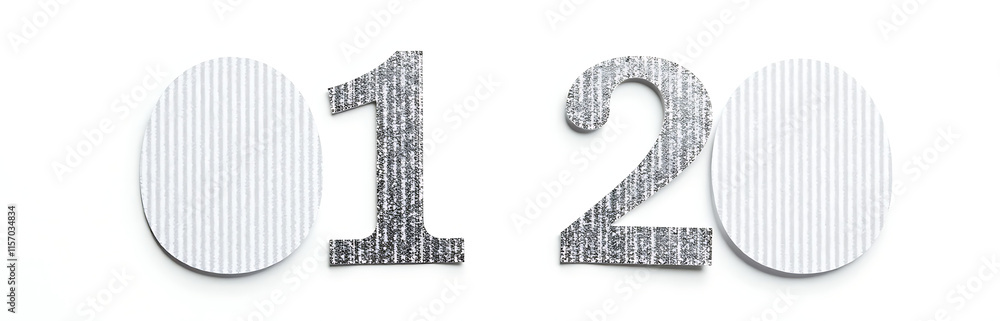 Poster silver foil topper with numbered signs one and two isolated on a white background with clipping path
