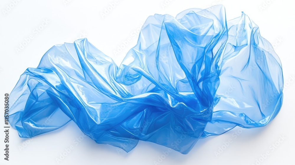 Poster warped blue transparent plastic sheet texture on white background for design and creative projects
