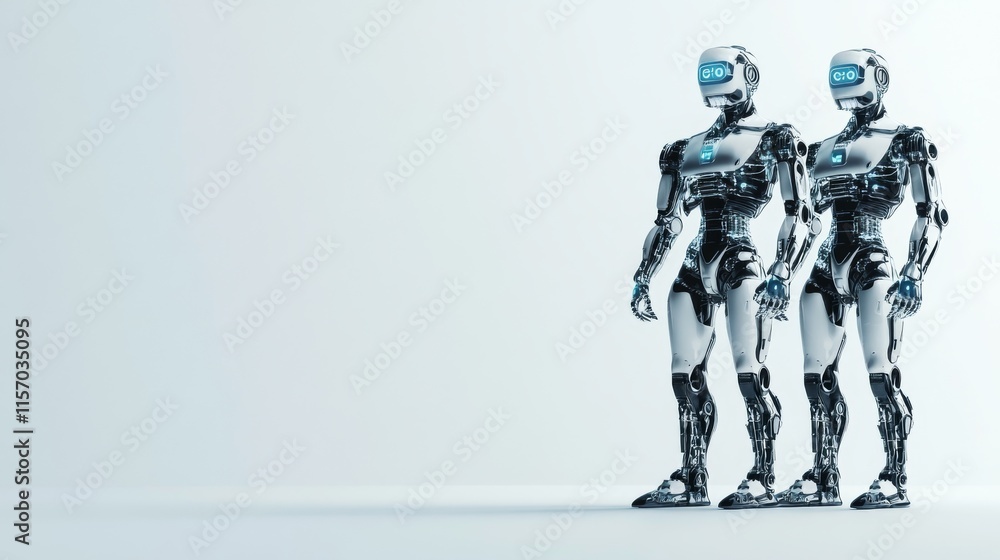 Poster futuristic robots in a minimalist setting.