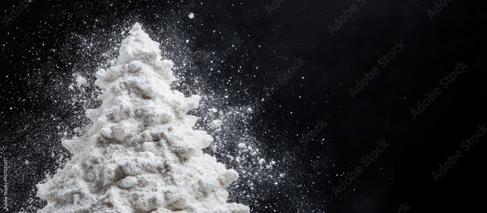 Poster flour christmas tree structure on black background with ample empty space for text in a creative fes